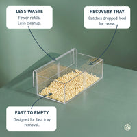 Seed Cube Large Easy-Tray recovery trays catching dropped bird food for reuse, designed to reduce waste and refills.