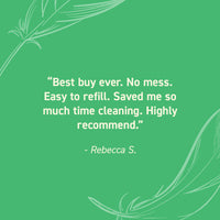 Seed Cube customer review quote highlighting no-mess feeding, easy refilling, reduced cleanup, and durable bird feeder design.