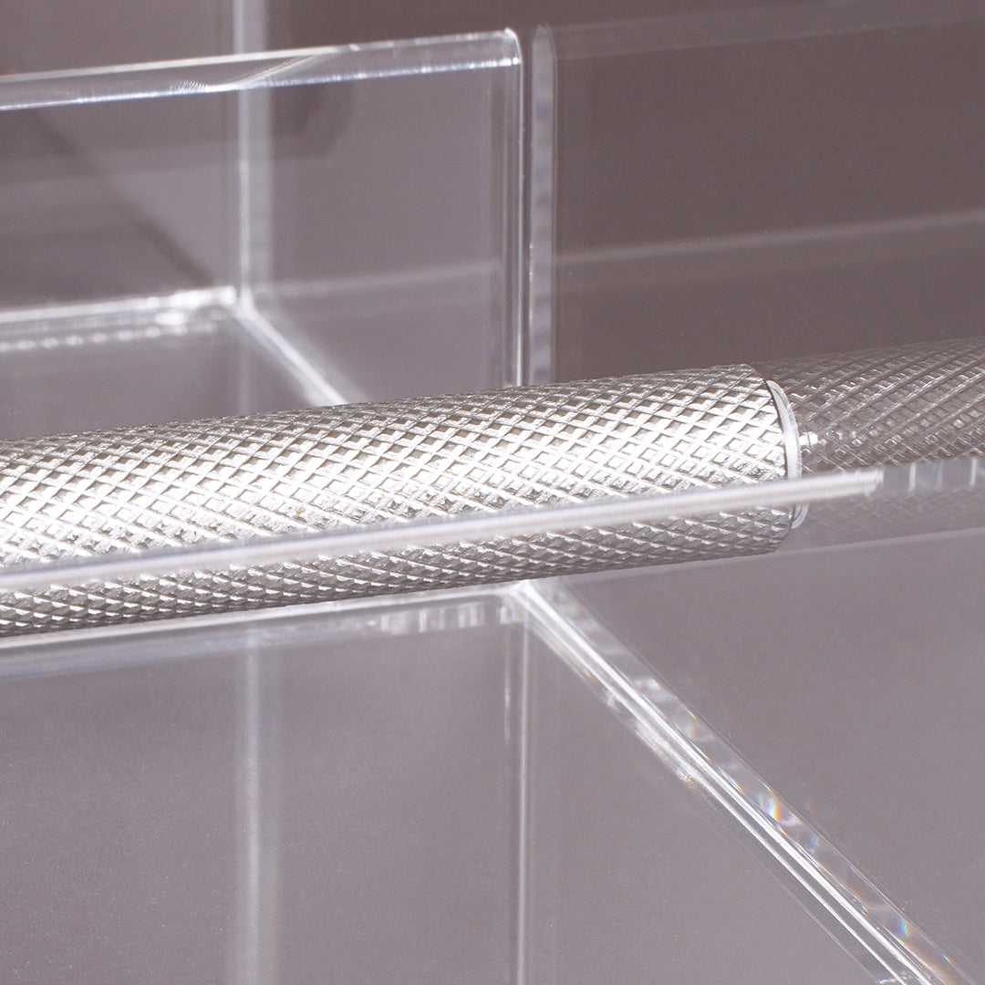 Clear acrylic feeder for small cages – Seed Cube Knurled Stainless steel perch