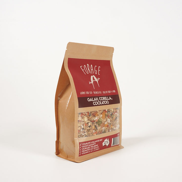 Forage Gourmet Galah, Corella & Cockatoo seed for enhancing feather condition
