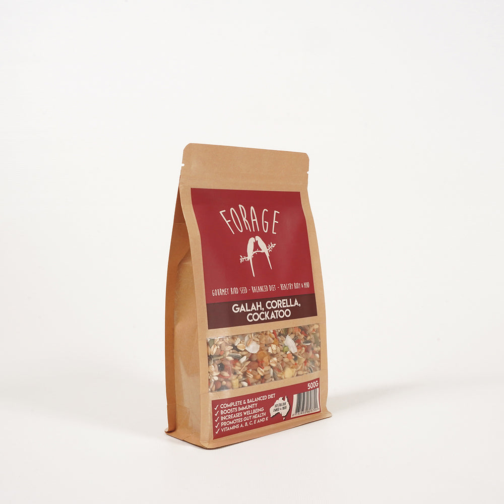 Premium Forage Gourmet seed blend for Galahs, Corellas, and Cockatoos
