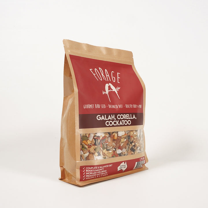 Forage Gourmet Galah, Corella & Cockatoo seed for strong, vibrant feathers
