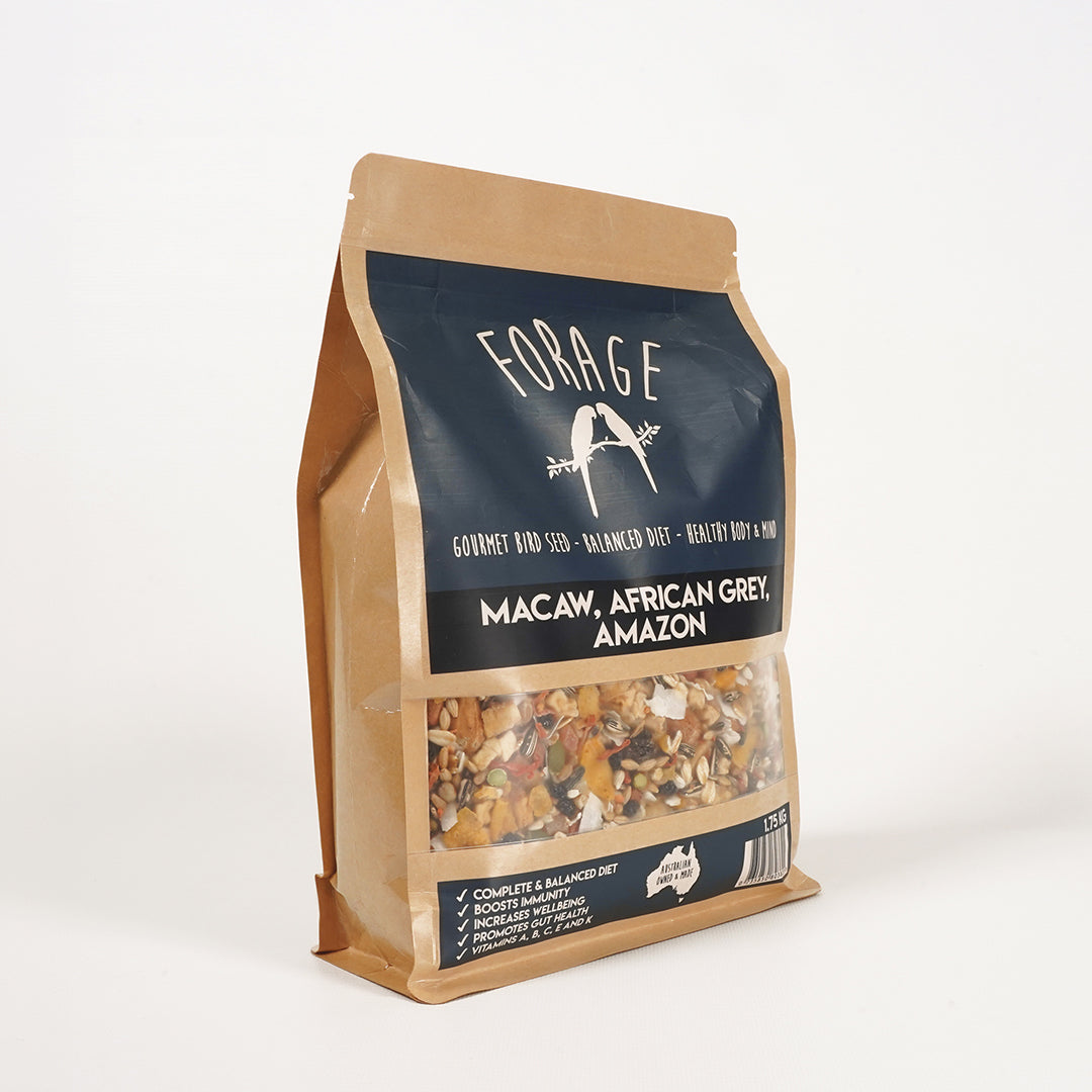 Forage Gourmet Macaw, African Grey & Amazon seed for strong, vibrant feathers
