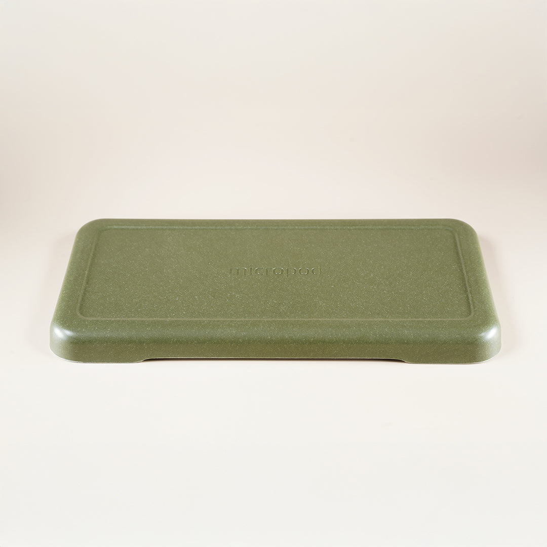 Micropod large lid in avocado colour, covering trays during germination to support healthy microgreens growth with Seed Cube feeding.