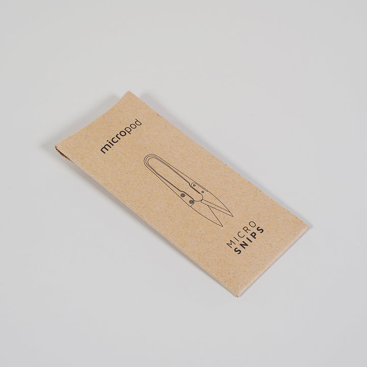 Micropod Micro Snips in retail box packaging, precision scissors designed for harvesting microgreens cleanly for Seed Cube bird feeding.