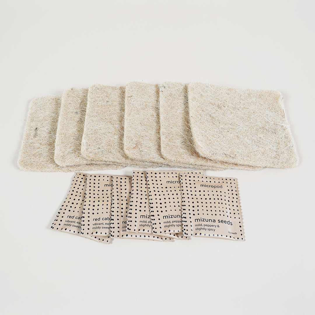 Micropod Starter Kit with grow mats and seed packs included, an easy microgreens growing set that works with Seed Cube bird feeding.