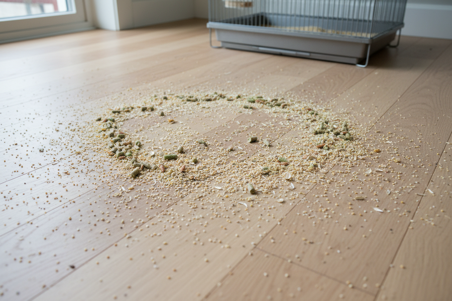 Seed Cube solves bird food mess on floor under cage