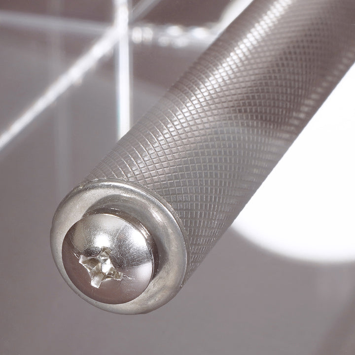Side view of Seed Cube Large in use by cockatoo and stainless steel perch