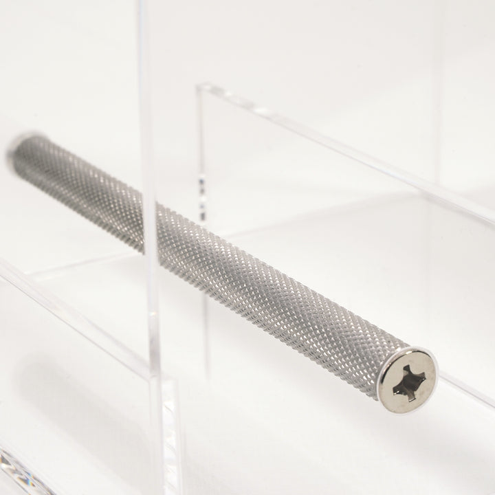 Knurled stainless steel perch on Small Seed Cube mess free feeder
